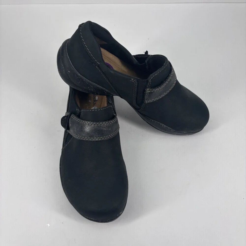 Clarks Roseville Dot Loafers Women's‎ US 5.5 Black Leather Comfort Slip-On Shoes